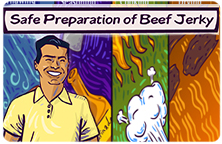 Image of the Safe Preparation of Beef Jerky title slide featuring the main character.
